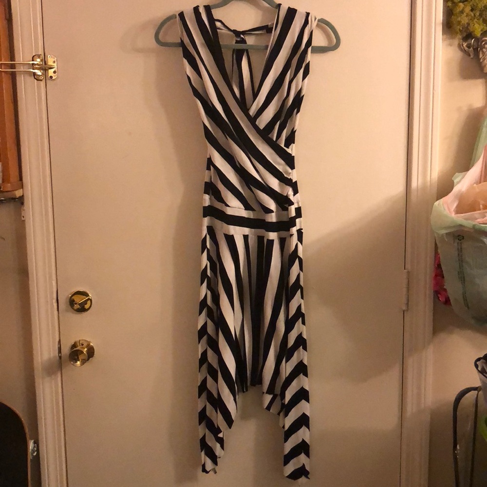 Mandees asymmetrical halter stripe dress